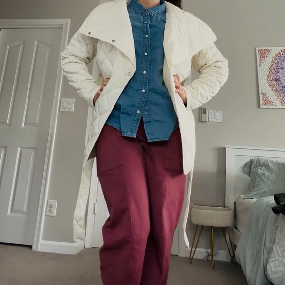 Rebecca Minkoff Cream Quilted Light Weight Puffer Jacket Tie Waist Size L NWT - Picture 4 of 9